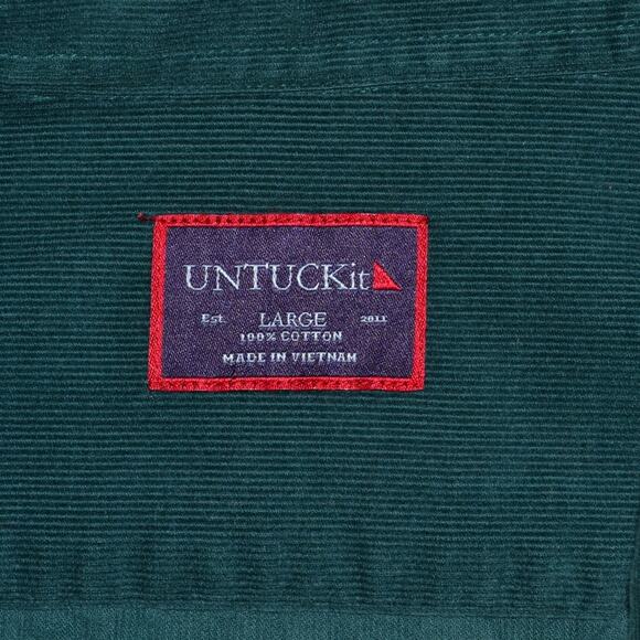 Untuckit Corduroy Button Down Shirt Green Size L - Picture 3 of 4